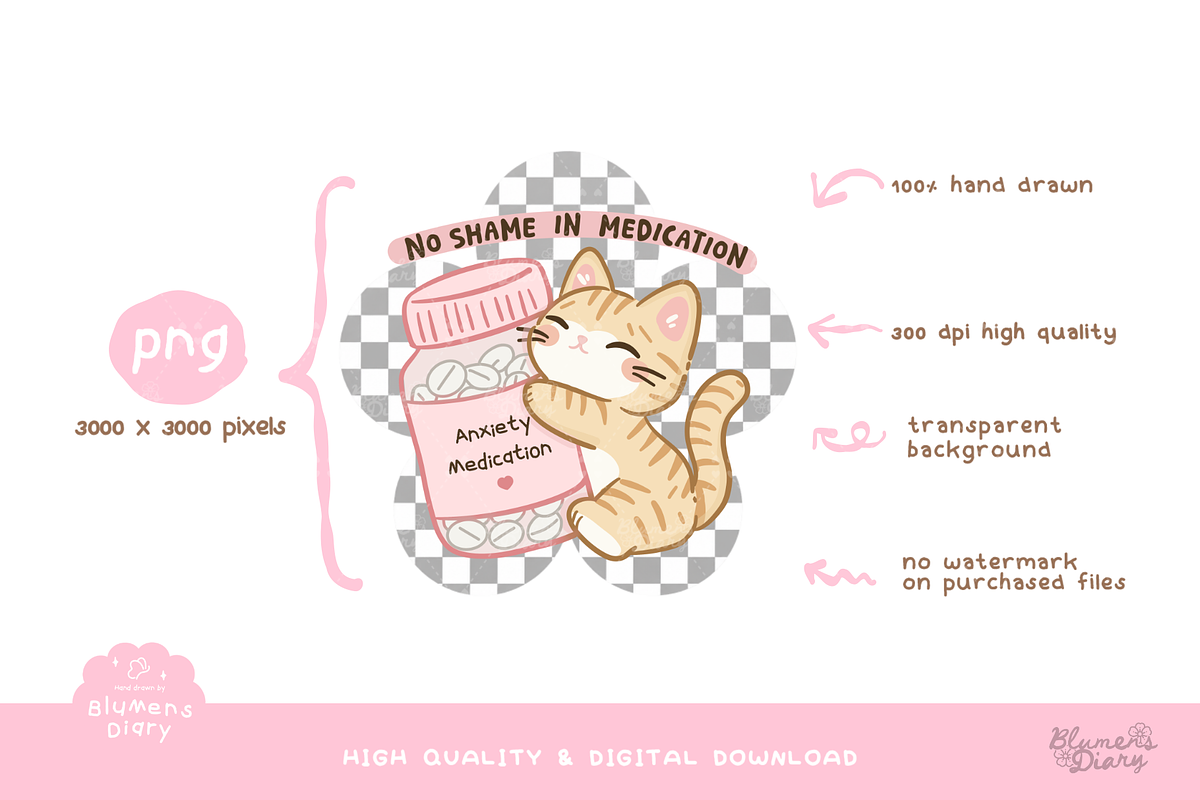 Mental Health Awareness Cat Clipart, a Healthcare Illustration by Blumensdiary (Photo 3 of 6)