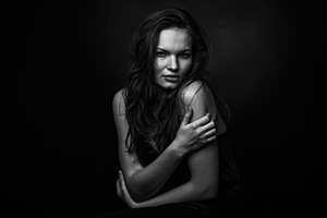 Dramatic black and white portrait of stock photo containing face and natural
