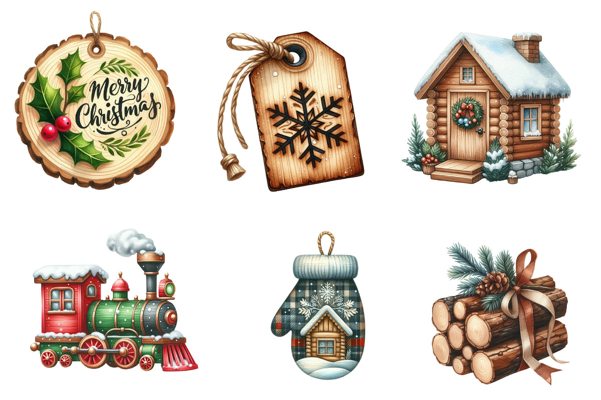 Wooden Christmas Clipart, an Illustration by CreationArt (Photo 3 of 5)