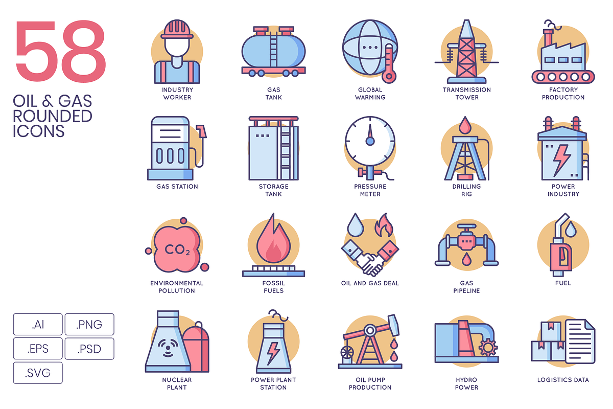 58 Oil & Gas Icons - Rounded, an Outline Icon by Flat Icons