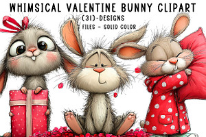 Whimsical Valentine Bunny Clipart, an Illustration by CreationArt