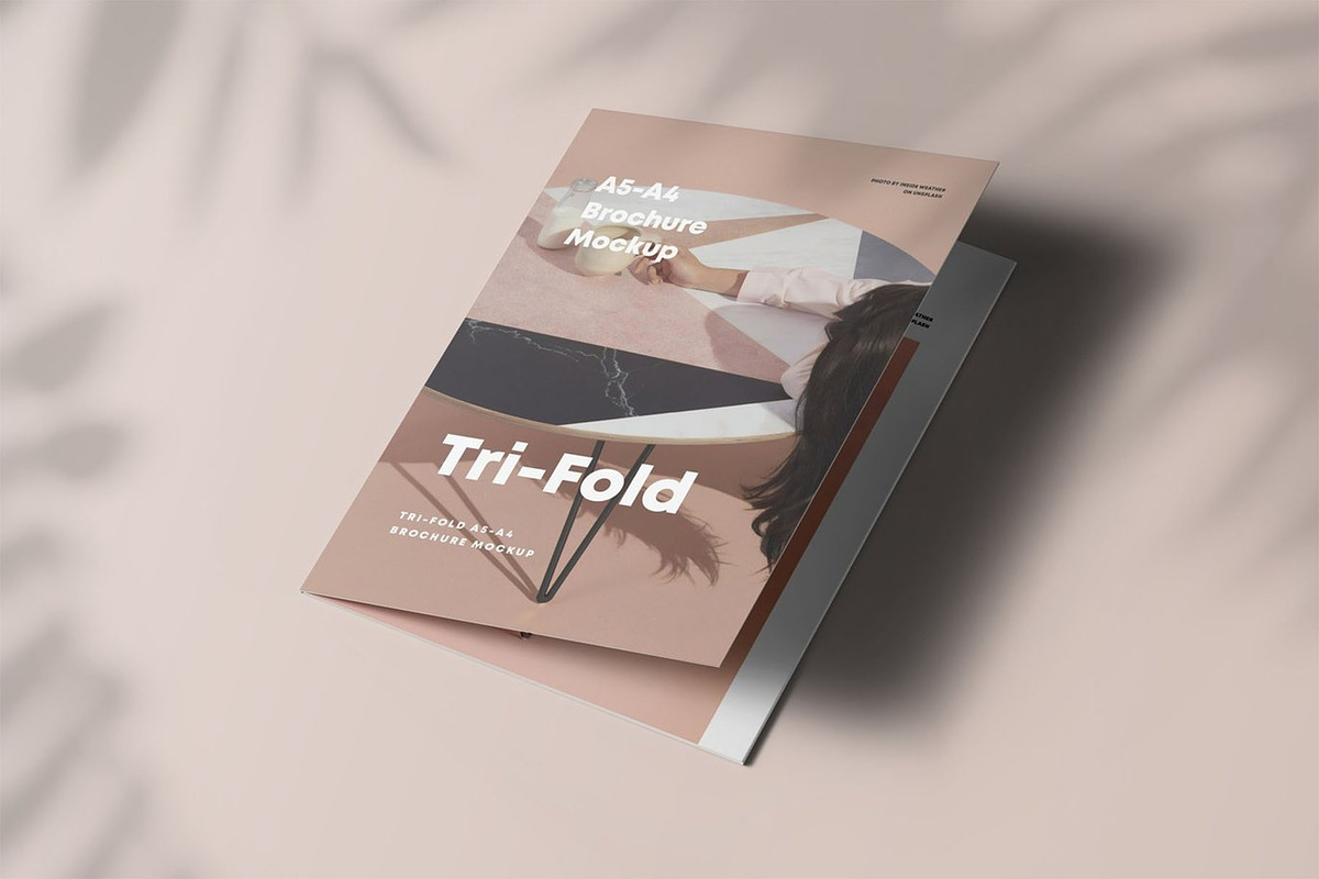 Tri-Fold A5 Brochure Mock-up 3, an Advertising Mockup by Se٧enStudio (Photo 4 of 16)