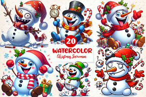 Watercolor funny Christmas Snowman C, an Illustration by CreationArt