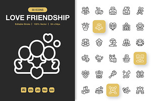 Love Friendship Icons, an Outline Icon by Spacepixel Creative