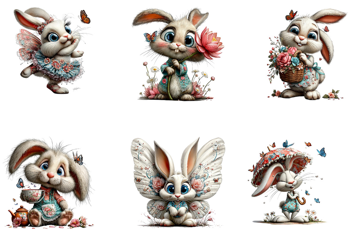 Bunny and Butterfly Clipart Set, a Seasonal Illustration by CreationArt (Photo 3 of 5)