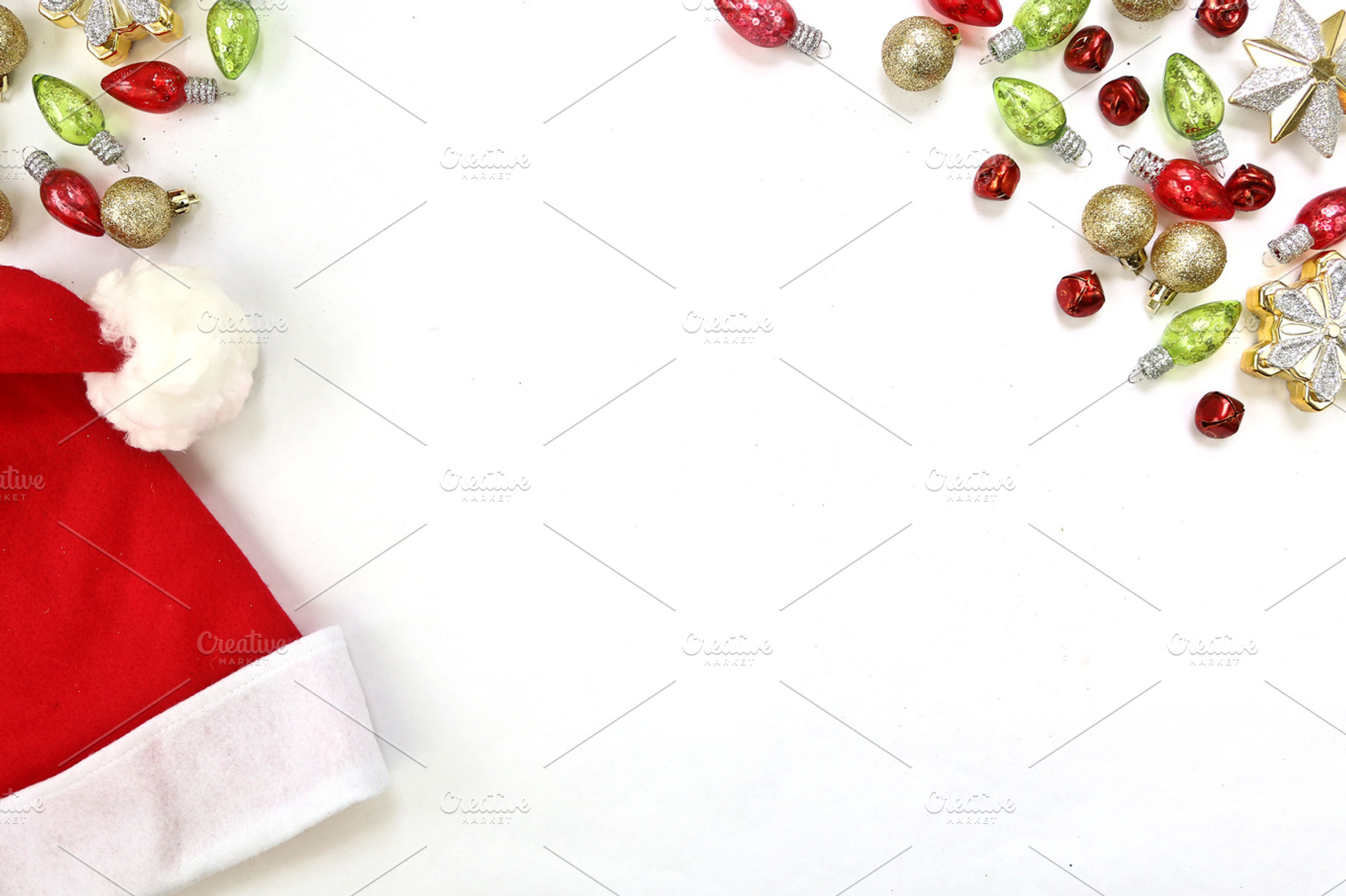 Santa Christmas Ornaments Flat Lay, a Holiday Photo by Emily Valencia