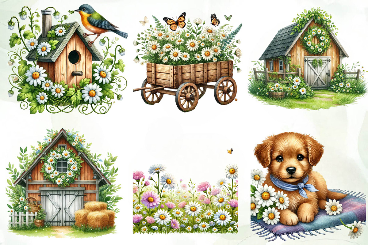 Spring Daisy Farm Clipart, an Illustration by CreationArt (Photo 2 of 5)