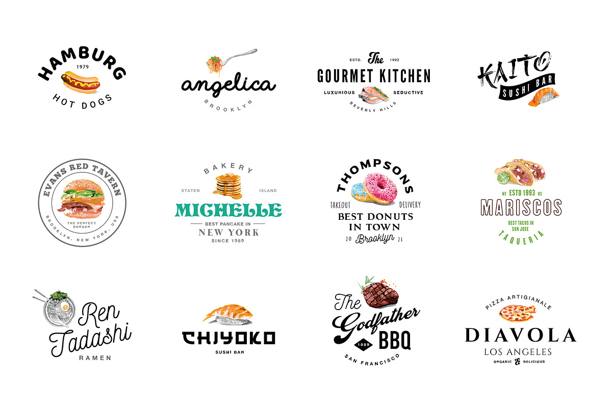 12 Food Industry Logos Hand Painted, a Branding & Logo Template by Liviu (Photo 2 of 5)