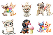 Funny Dog and Cat Love Ice Cream png, an Illustration by Watercolor design (Thumbnail 4 of 5)
