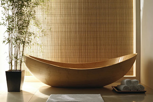 Serenity in a minimalist bathroom wi, a Photo by Tanuart