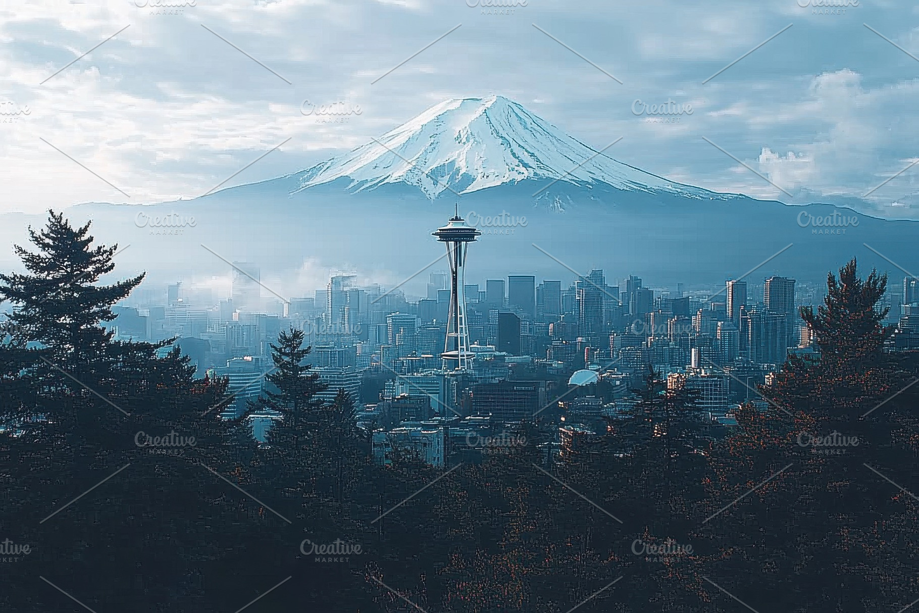 Mount Fuji overlooked by Seattle sky, a Photo by Tanuart