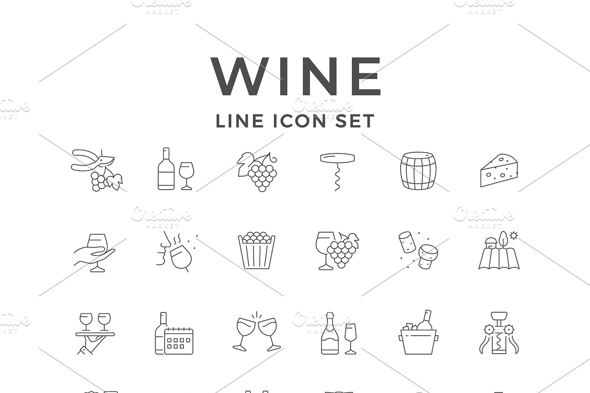 Set line icons of wine, an Outline Icon by motorama