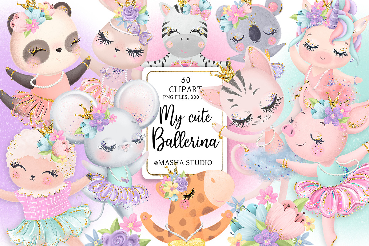 My Cute Ballerina Clipart, a Decorative Illustration by Masha  Studio (Photo 1 of 11)