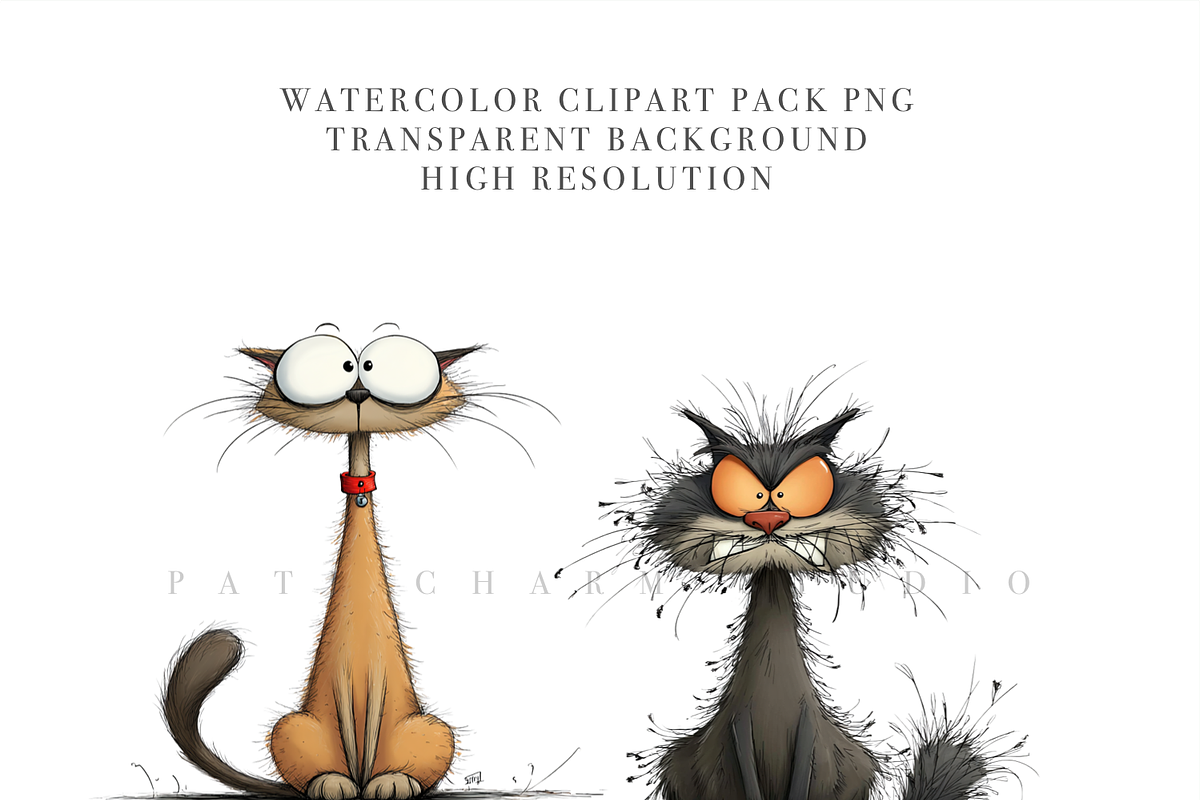 45 Quirky Cat Clipart Set, an Animal Illustration by Pati Charm Studio (Photo 6 of 9)