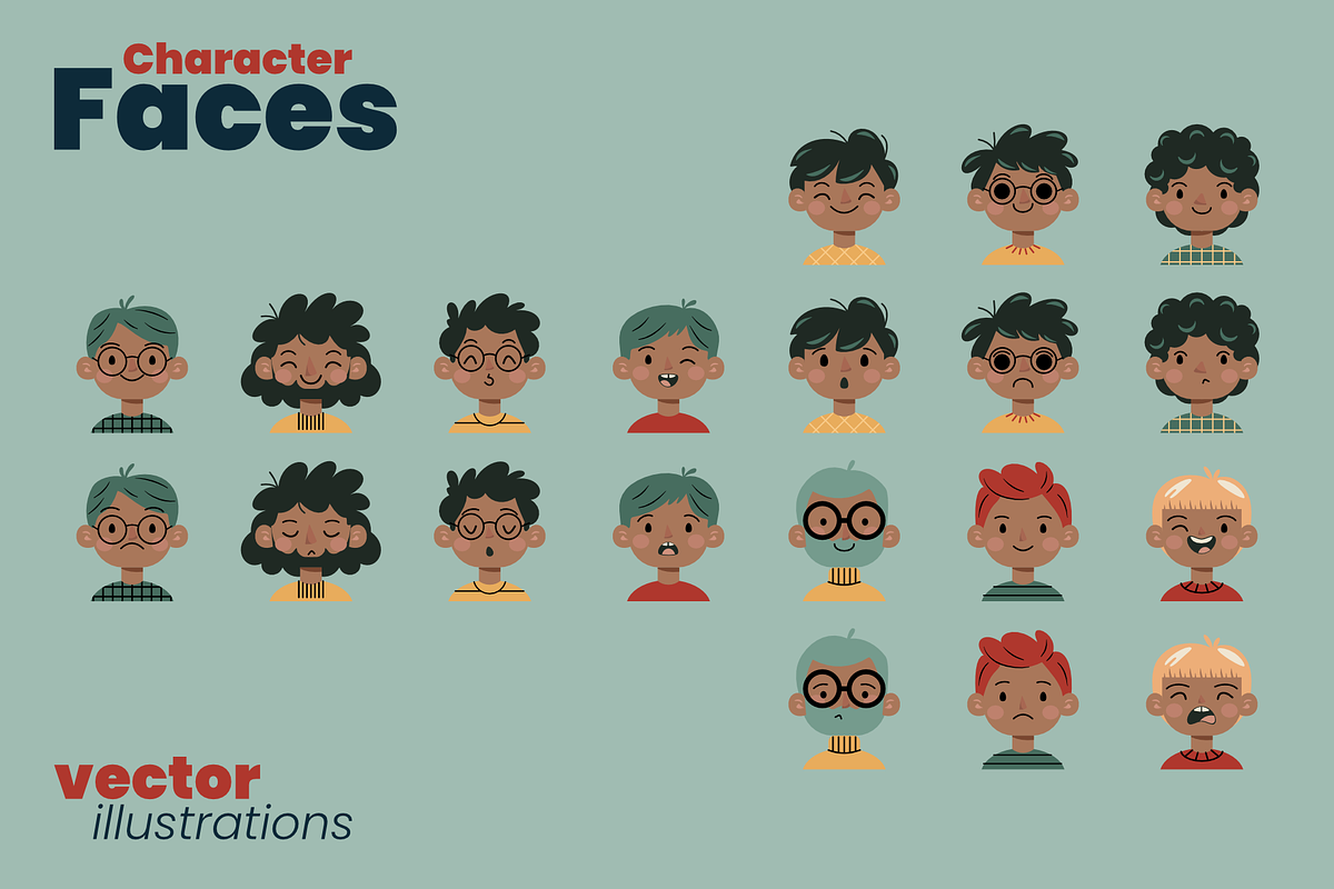 Character Faces Set, a Person Illustration by moja doodle (Photo 7 of 7)