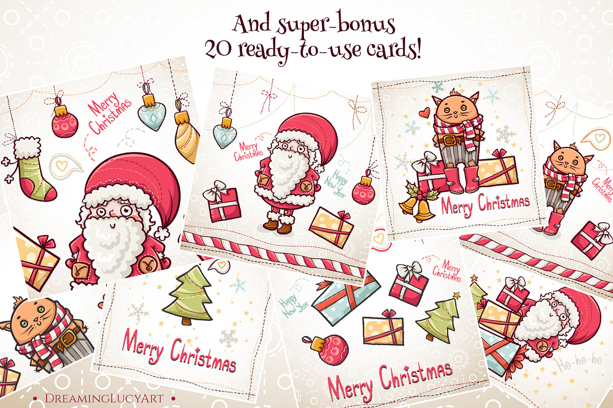 Christmas elements and cards set, an Illustration by Dreaming_Lucy (Photo 4 of 5)