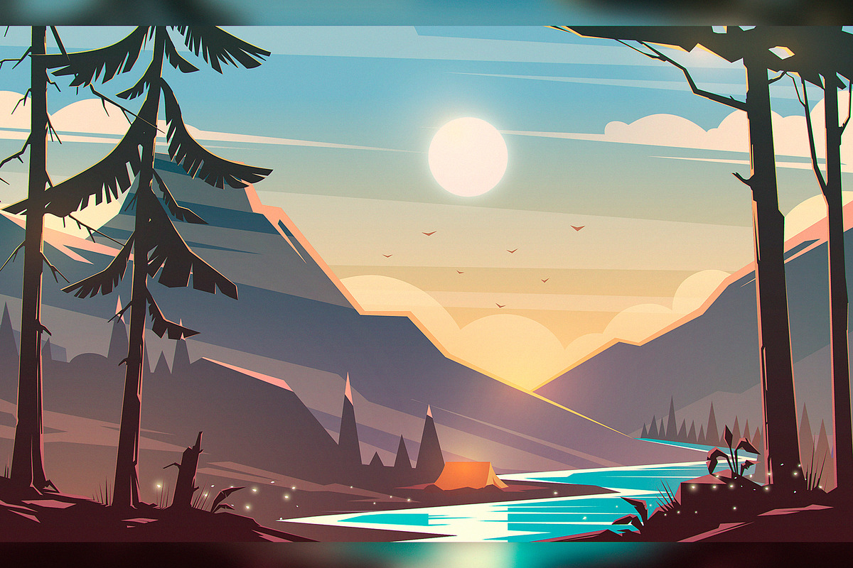 Day and night mountain river, an Illustration by Red Monkey (Photo 2 of 4)
