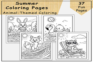 Animal-Themed Summer Coloring Pages, a Seasonal Illustration by Lamia Emad