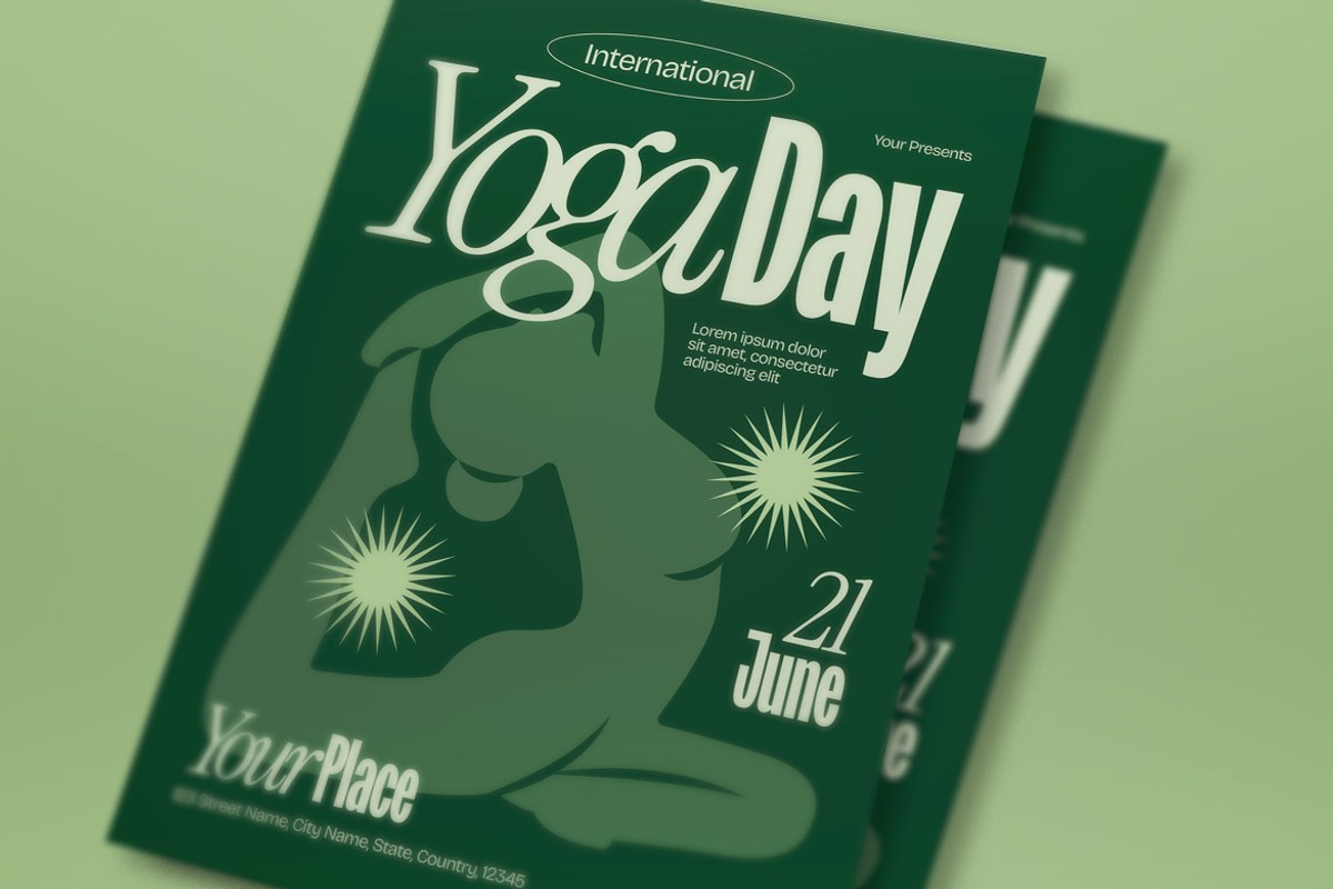 Green Bold Yoga Day Flyer Set, a Flyer Template by graphicook (Photo 2 of 3)