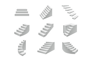 Set of 9 grey 3D isometric staircase