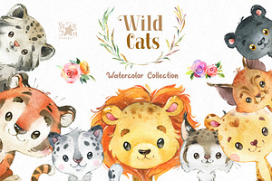 Wild Cats. Watercolor Collection