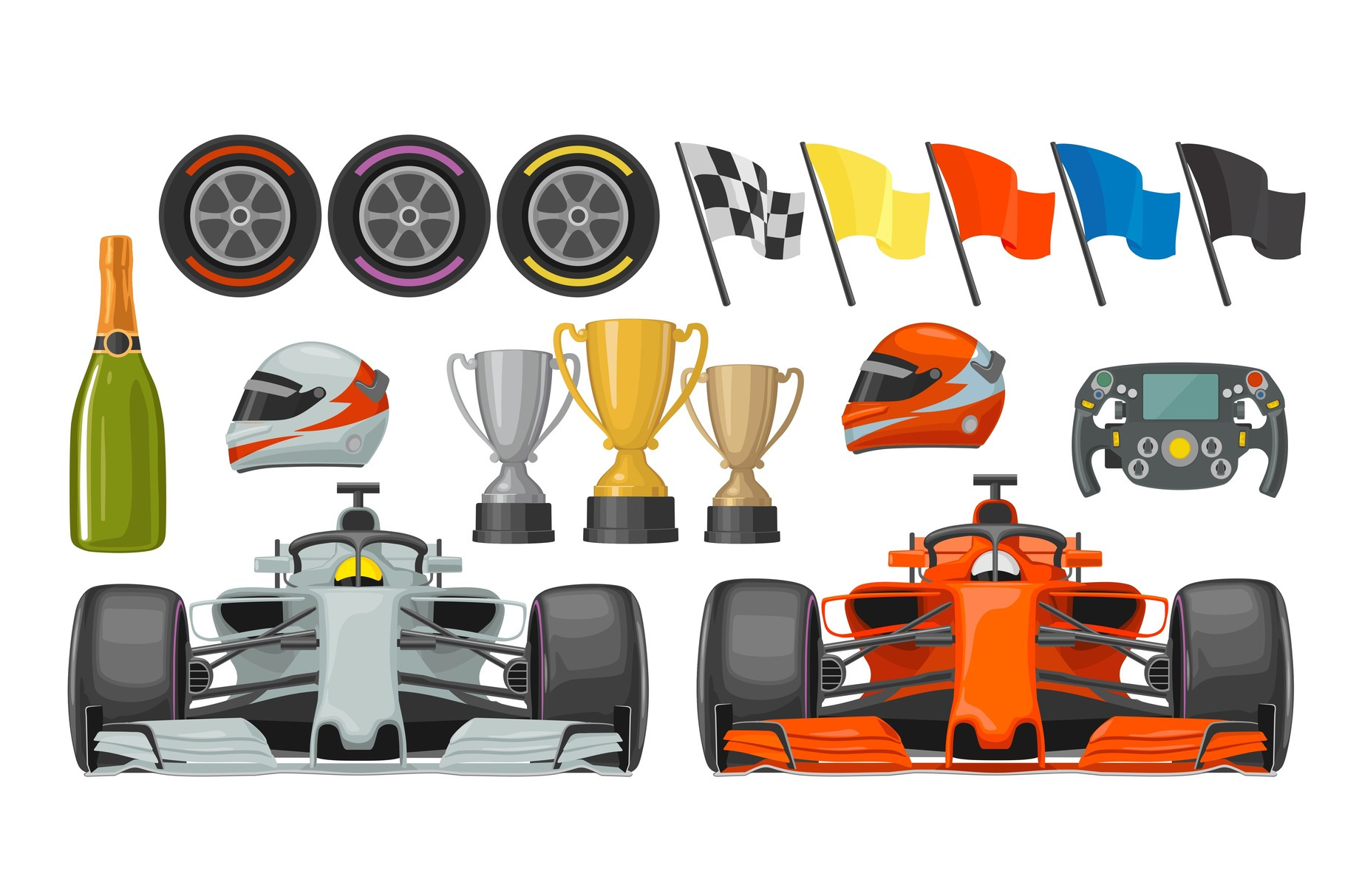 Set race flat icons. Helmet | Graphic Objects ~ Creative Market