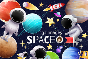 Space Planet & Astronaut PNG Clipart