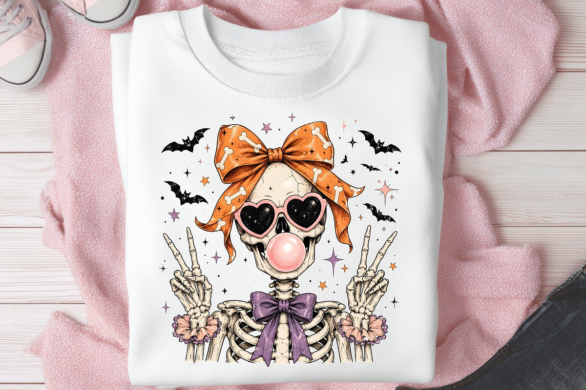 Halloween Skeleton PNG Coquette Bow, a Seasonal Illustration by SugarCloudStudioArt (Photo 5 of 6)