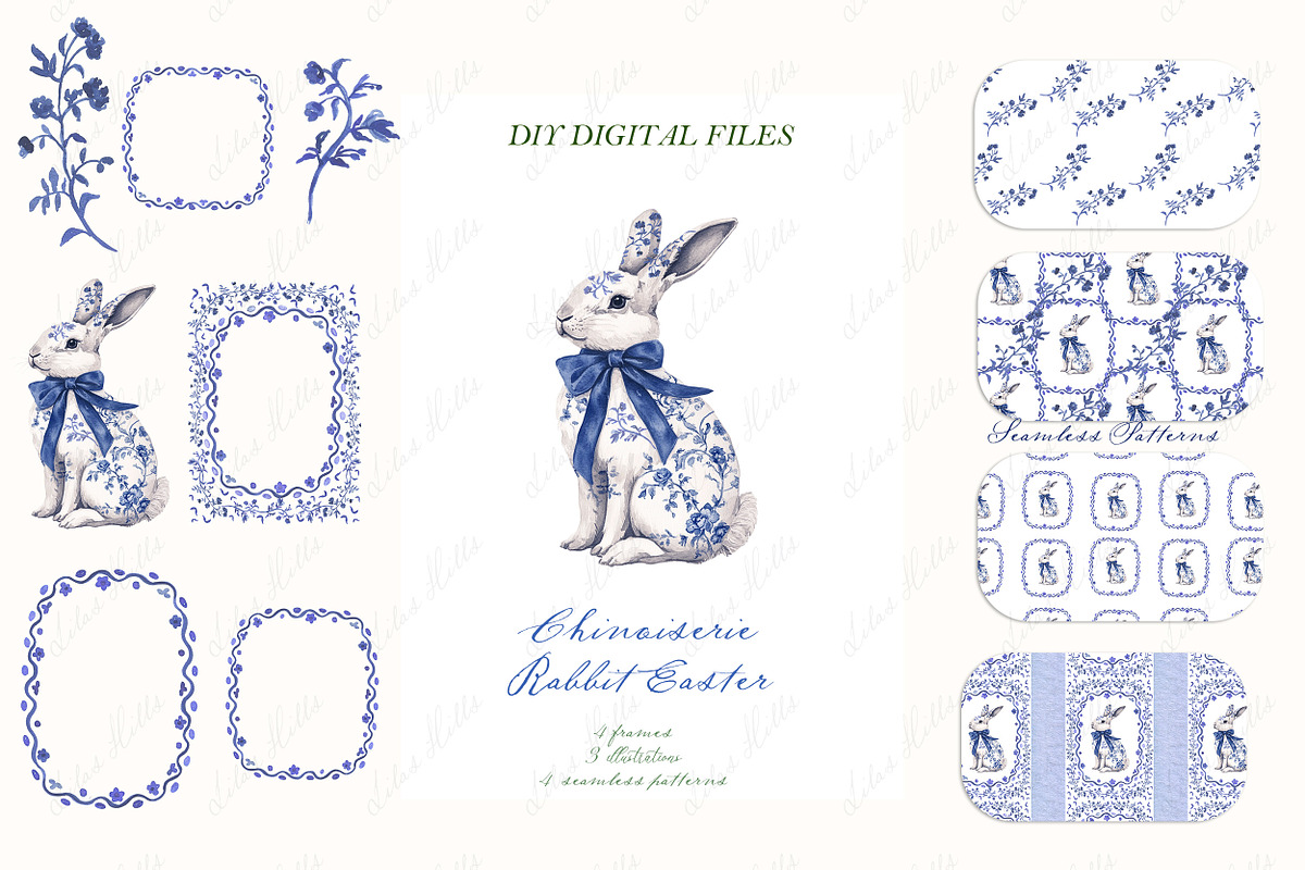 Chinoiserie Rabbit Flowers Easter, a Graphic by LABFcreations (Photo 4 of 4)