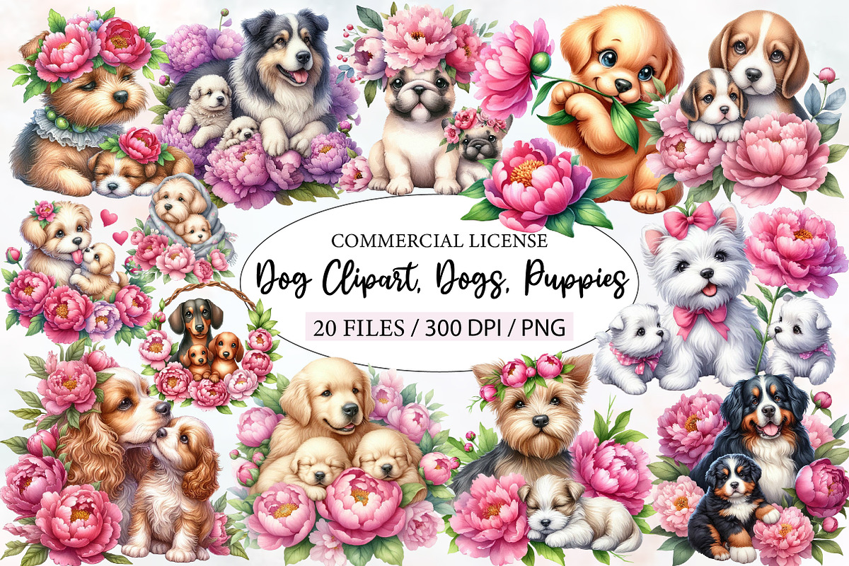 Dog Clipart, Dogs, Puppies, Piones, an Illustration by Designworld (Photo 1 of 6)