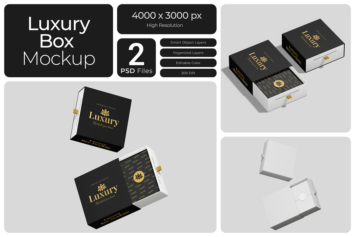 Luxury Box Mockup, a Packaging Mockup by Bartama Graphic (Photo 1 of 4)