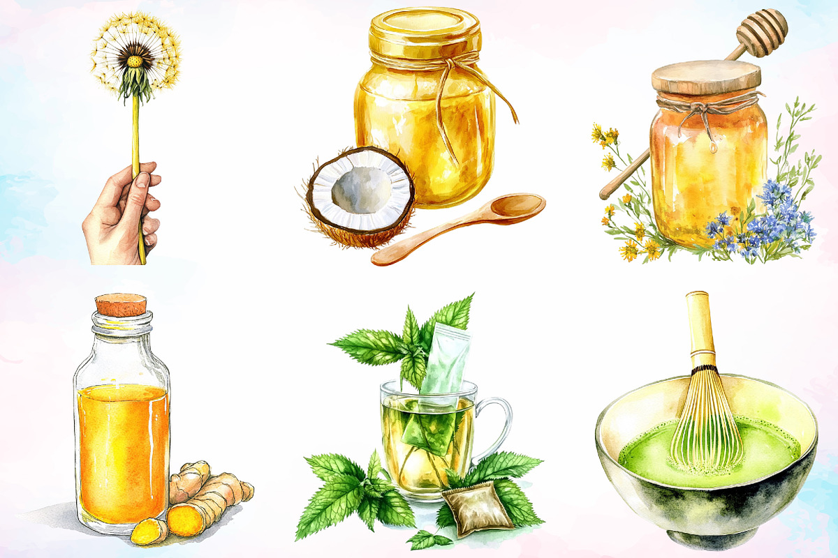 Watercolor Natural Remedies Clipart, an Illustration by Canvas Craft (Photo 2 of 4)