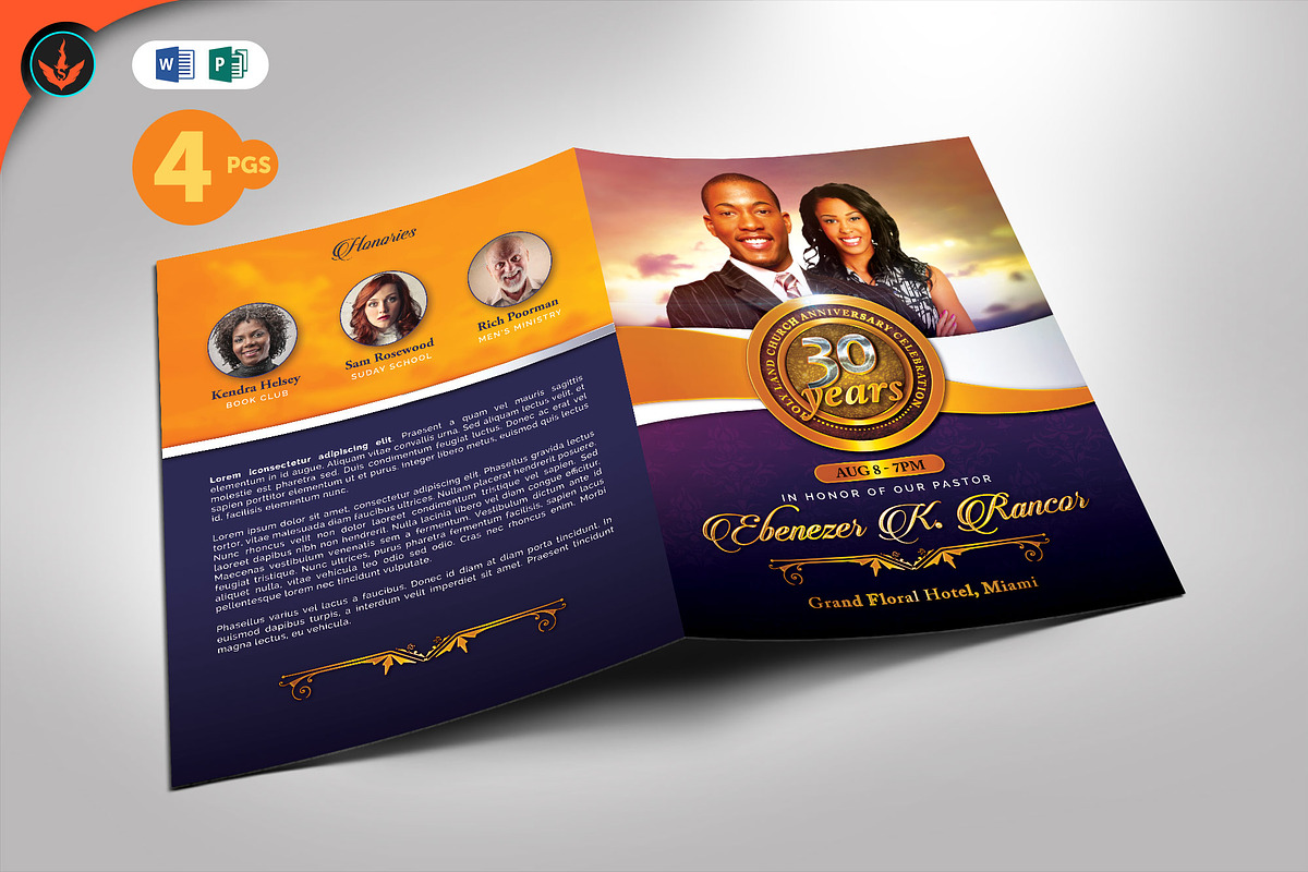 Church Anniversary Program Template, a Brochure Template by SeraphimChris | anniversaries, anniversary program design, black church church program template | Creative Market for Free Printable Pastor Anniversary Program Template