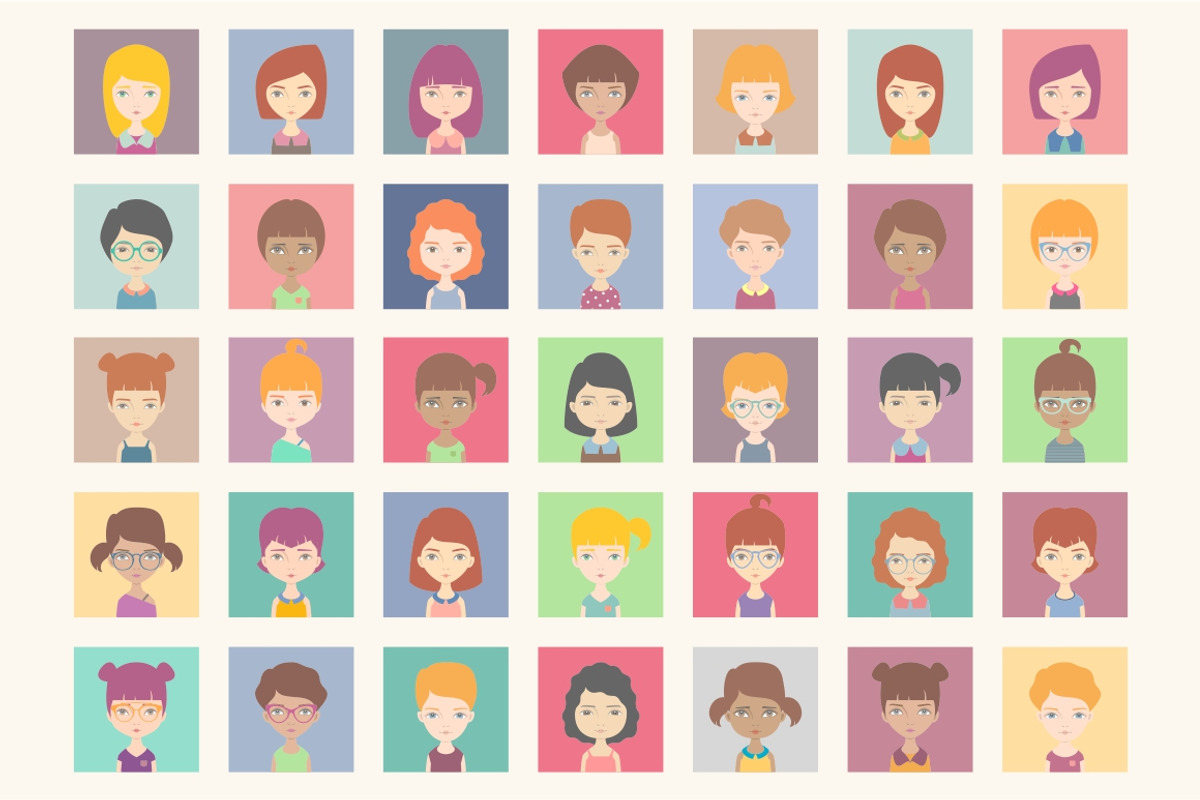 160 girls vector avatars, an Object Graphic by Storyteller Imagery (Photo 3 of 4)