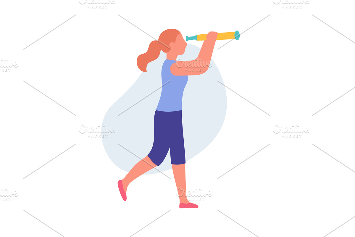 Walking woman holding a spyglass to, an Illustration by GraphiShop