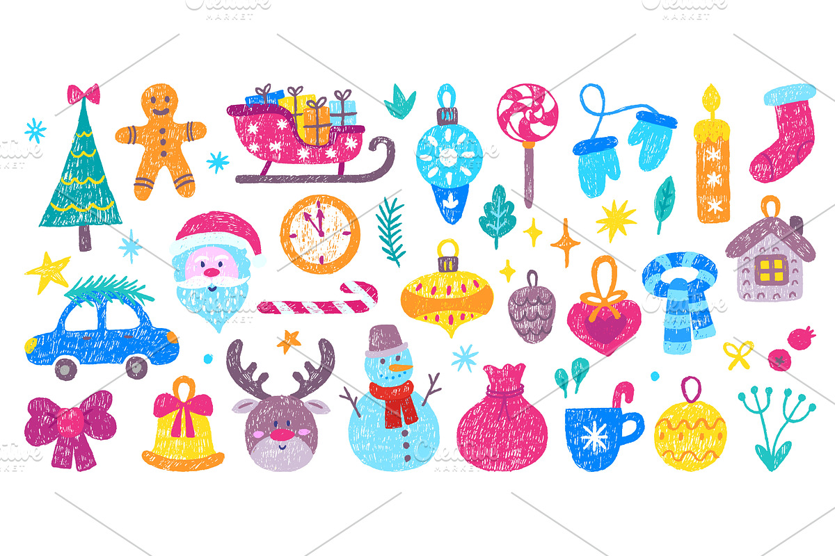 Children drawing christmas clipart, an Object Illustration by Valerie Bodnar