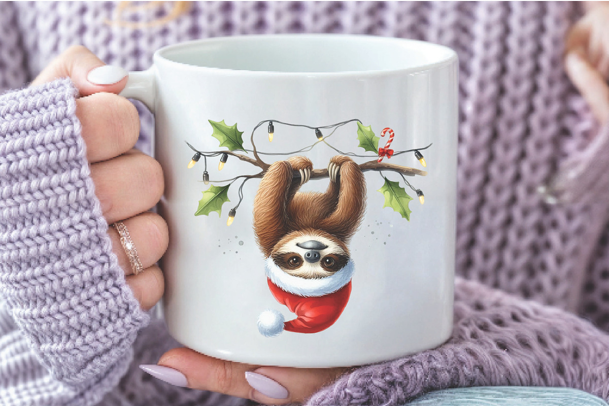 Cute Sloth Christmas Clipart PNG, an Illustration by Libby Wishes (Photo 11 of 13)