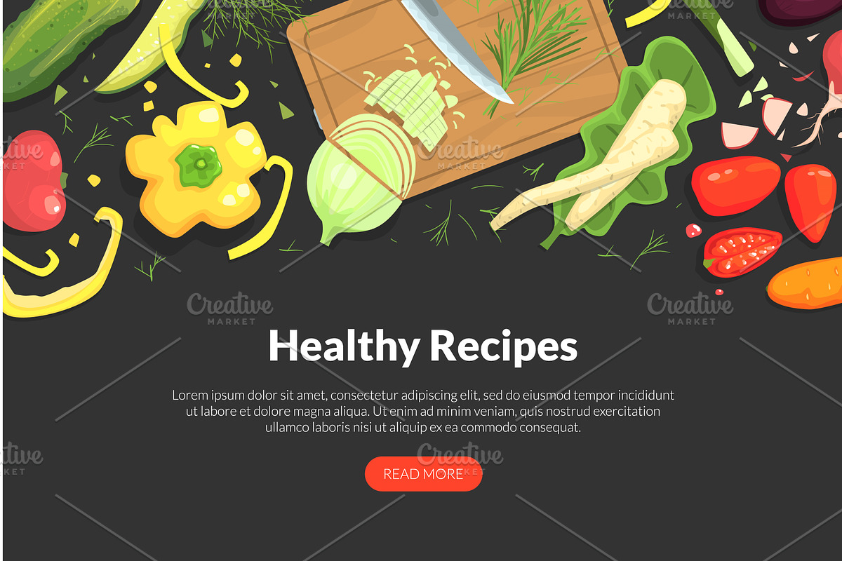 Healthy Recipes Landing Page, a Food Illustration by TopVectors