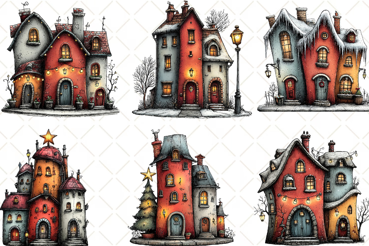 Christmas Whimsical House Clipart, an Illustration by Black Bird Studio (Photo 3 of 6)