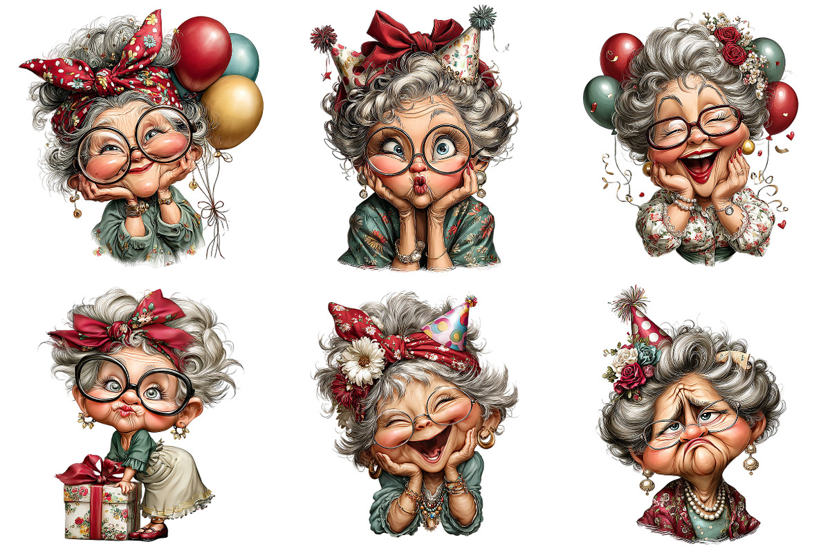 Whimsical Old Lady Birthday Clipart, an Illustration by Craft Nest (Photo 10 of 11)