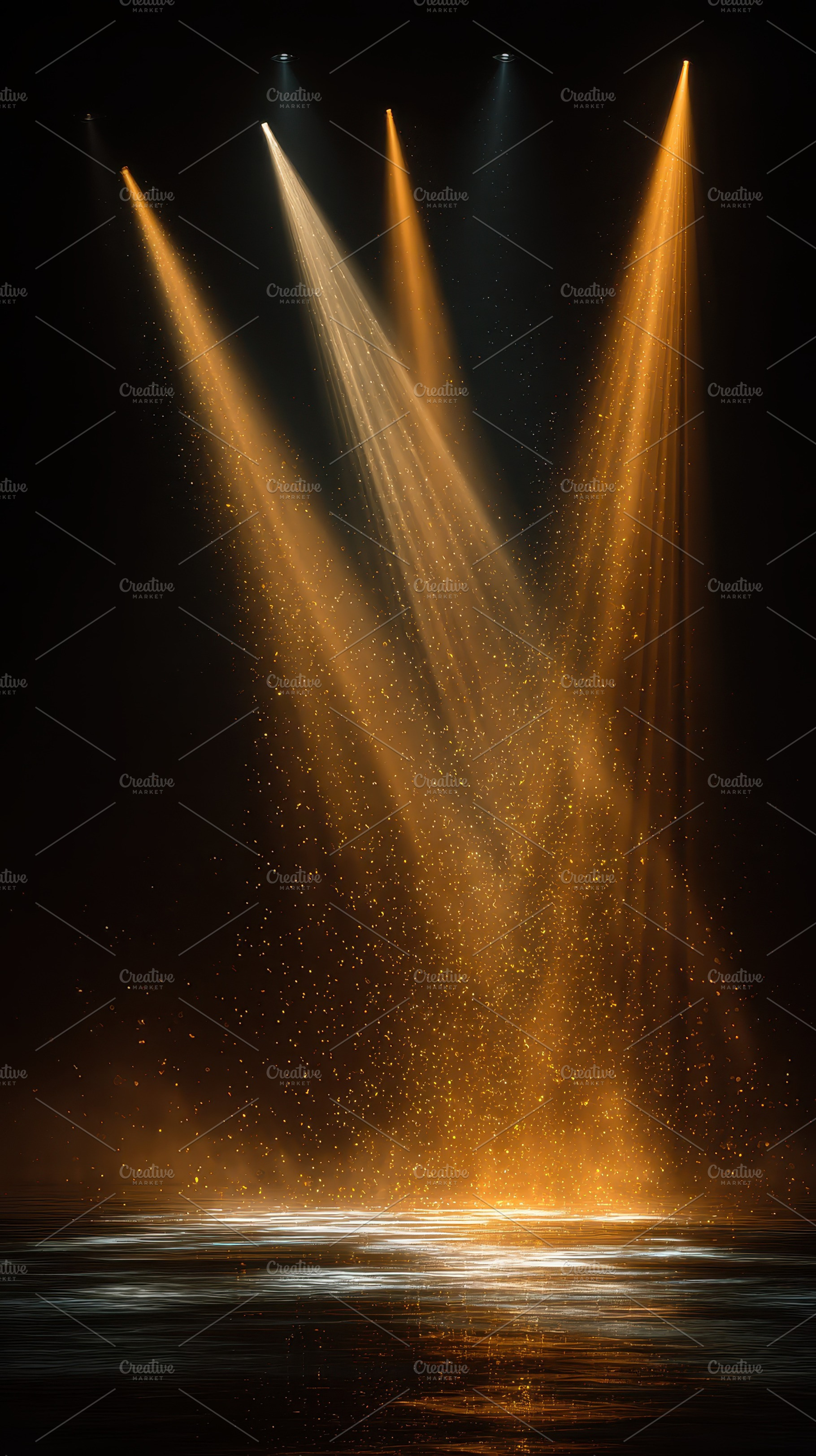 Golden stage lights illuminating spa, a Photo by Pixeness Studio