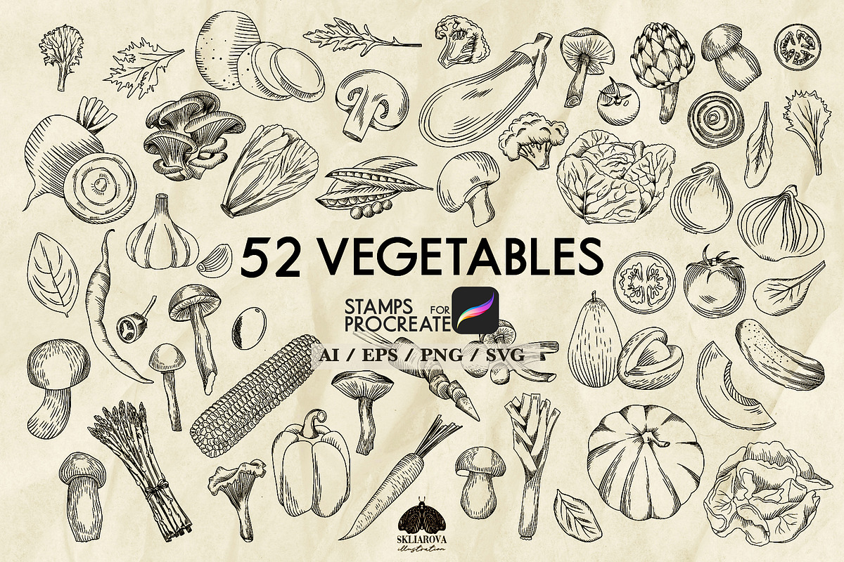 Vegetables line art + Procreate, a Food Illustration by Skliarova (Photo 1 of 4)