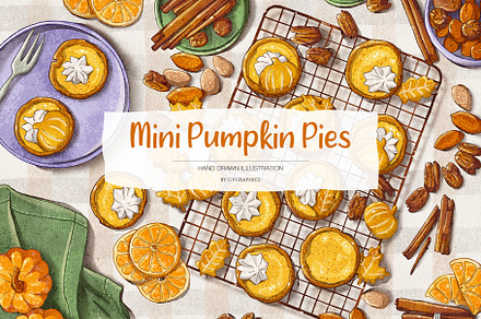 Mini Pumpkin Pies Illustration