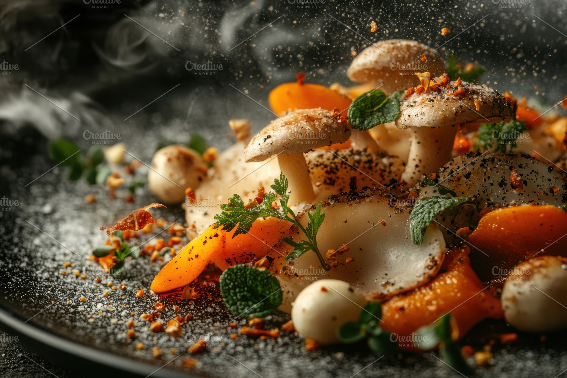 Gourmet Mushroom Dish with Roasted V, a Food & Drink Photo by Pixeness Studio
