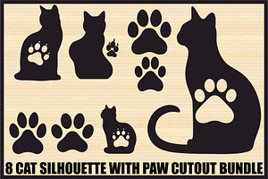 Cat Silhouette Paw Cutout Set, an Illustration by hafijul