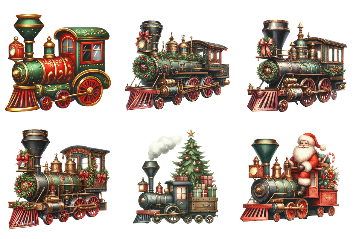 Christmas Vintage Train Clipart, an Illustration by Designworld (Photo 4 of 6)