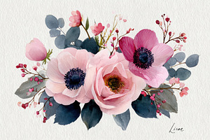 Watercolor Floral Bouquet Pink Roses, a Photo by Pixeness Studio