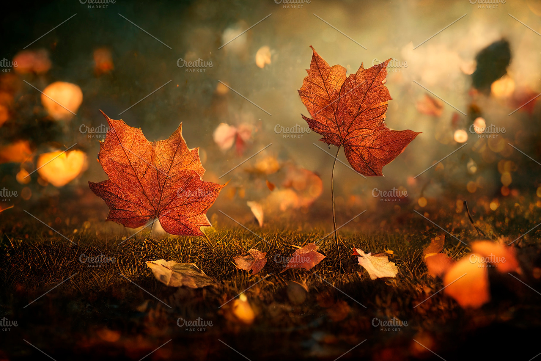Falling autumn leaves in park., a Nature Photo by hitdelight