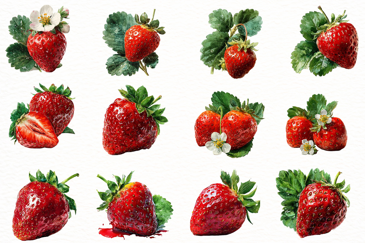 Watercolor strawberry Clipart, an Illustration by Designworld (Photo 3 of 7)