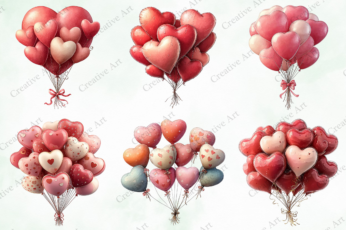 Watercolor Valentine Balloons Bundle, an Illustration by Creative Art (Photo 5 of 10)